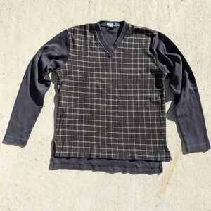 Vintage Polo Ralph Lauren Cotton Sweater Men's Large Navy Plaid Grid Hong Kong